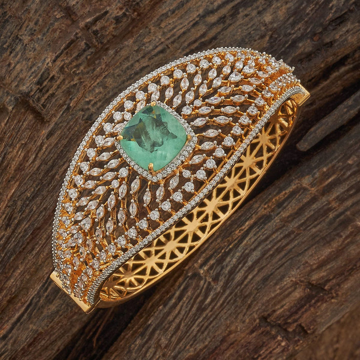 Rodium-Gold Polished CZ And Mint Stone Studded Adjustable kadaa - Single Piece