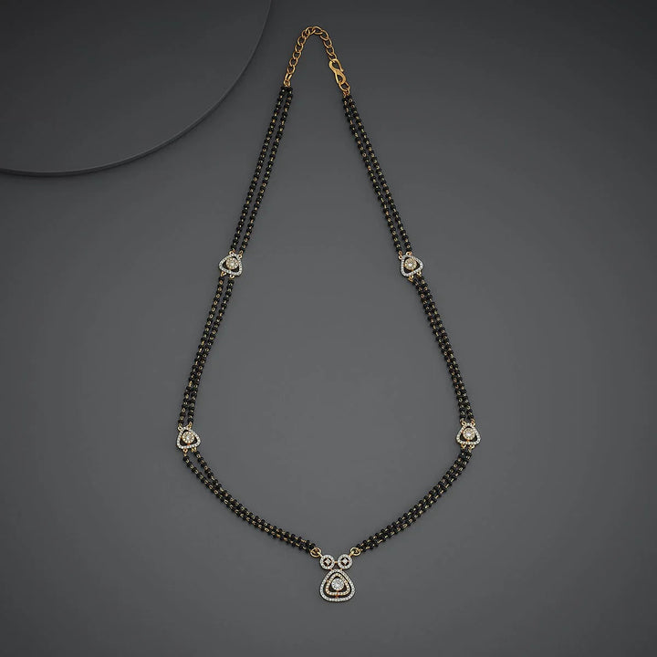 Elegant Double-Strand Black Bead Mangalsutra with Sparkling Zircon Pendants and Accent