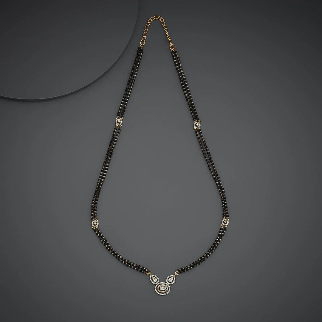 Elegant Two-Strand Black Bead Mangalsutra with Sparkling Zircon Pendants