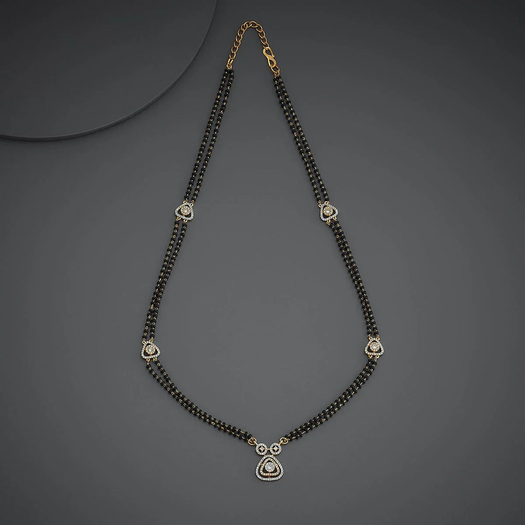 Elegant Double-Strand Black Bead Mangalsutra with Sparkling Zircon Pendants and Accent