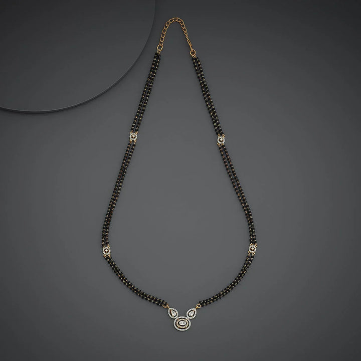Elegant Two-Strand Black Bead Mangalsutra with Sparkling Zircon Pendants