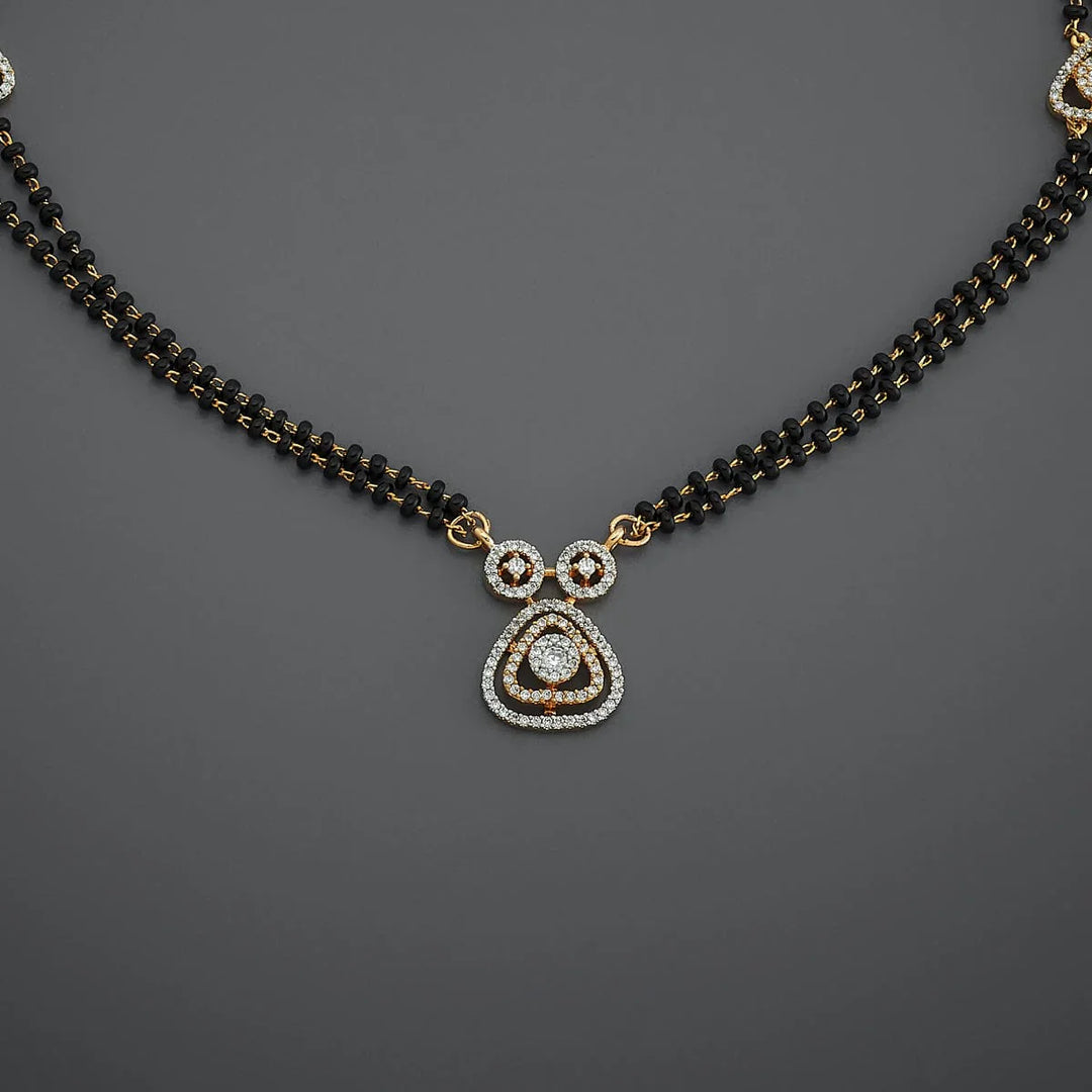 Elegant Double-Strand Black Bead Mangalsutra with Sparkling Zircon Pendants and Accent