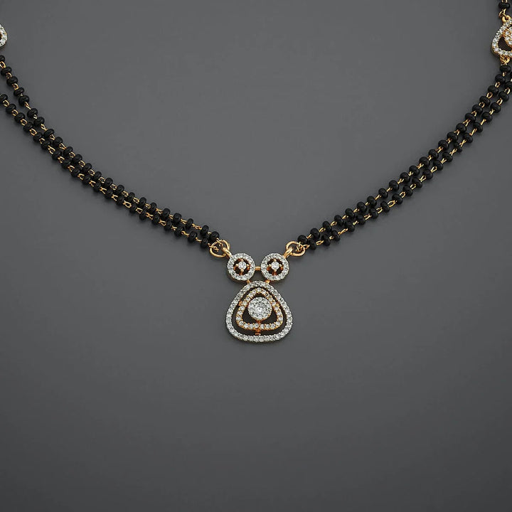 Elegant Double-Strand Black Bead Mangalsutra with Sparkling Zircon Pendants and Accent