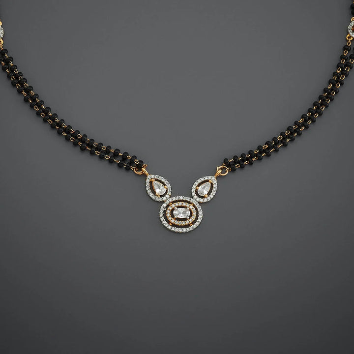 Elegant Two-Strand Black Bead Mangalsutra with Sparkling Zircon Pendants