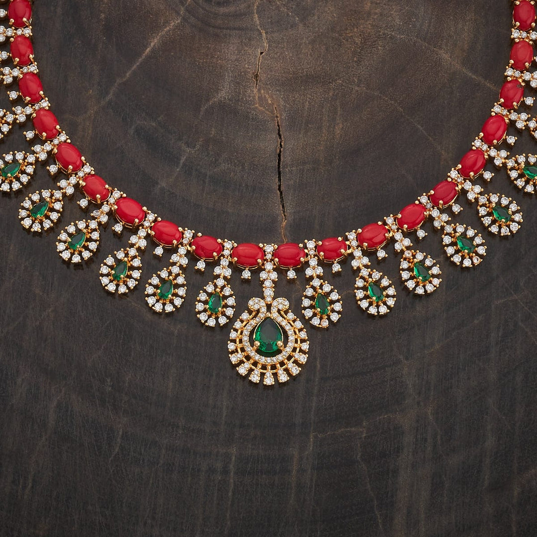 Copper Alloy Zircon stone Short Necklace set with push back hanging earrings