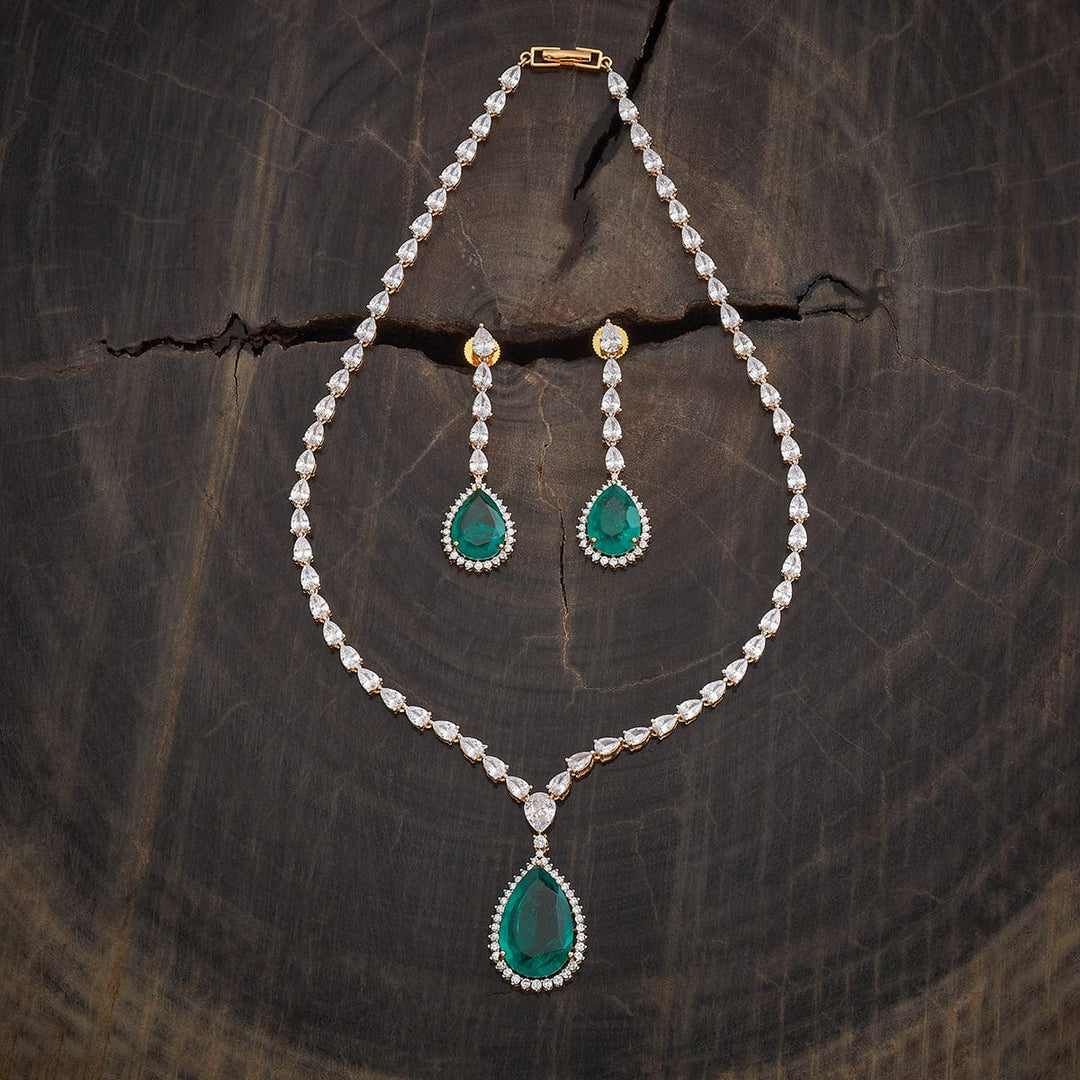 Zircon Stone Necklace Set with Push Back Earrings