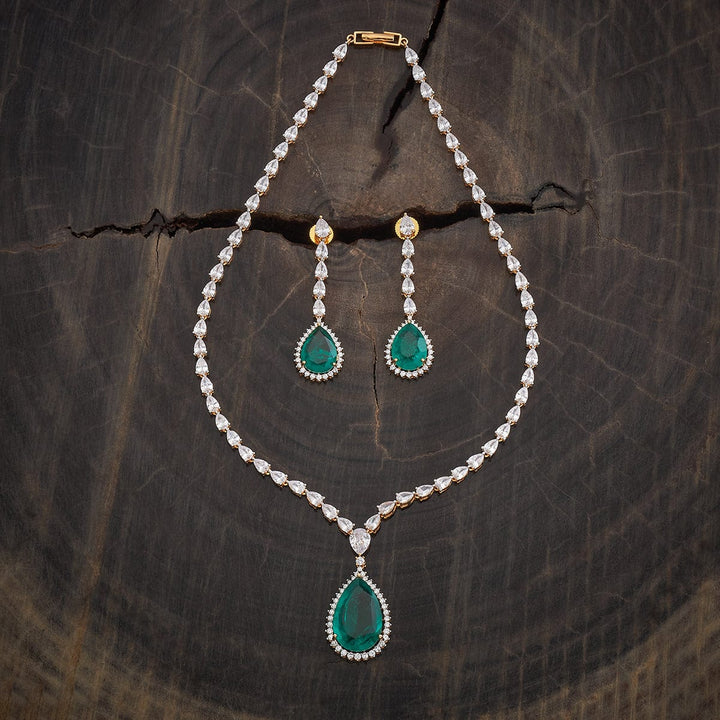 Zircon Stone Necklace Set with Push Back Earrings