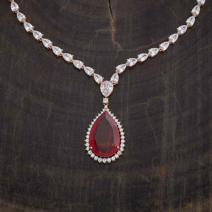 Zircon Stone Necklace Set with Push Back Earrings