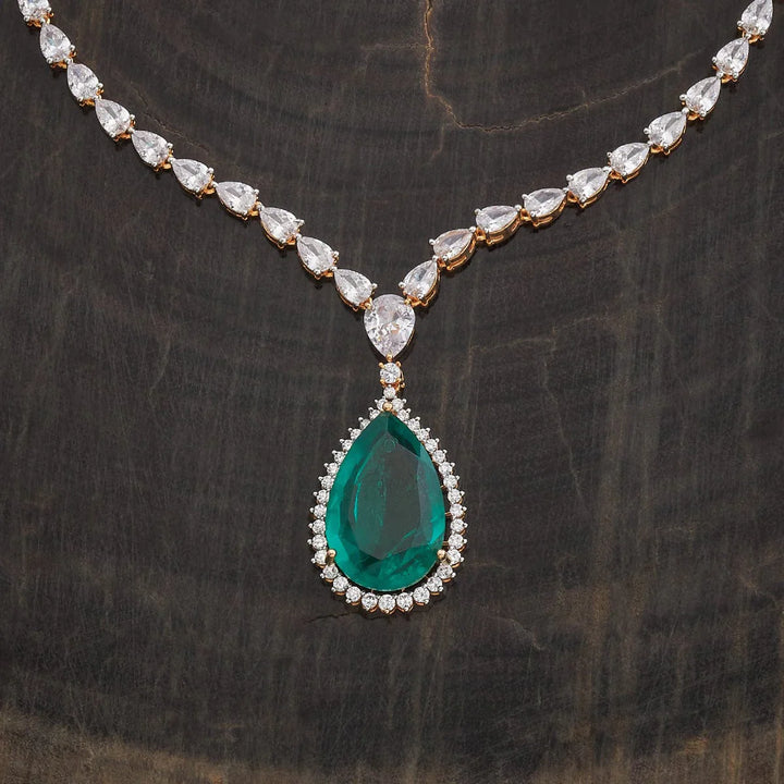 Zircon Stone Necklace Set with Push Back Earrings