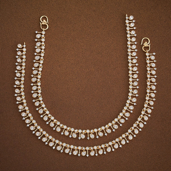 Tear Drop  Design CZ Stone Anklet Pair