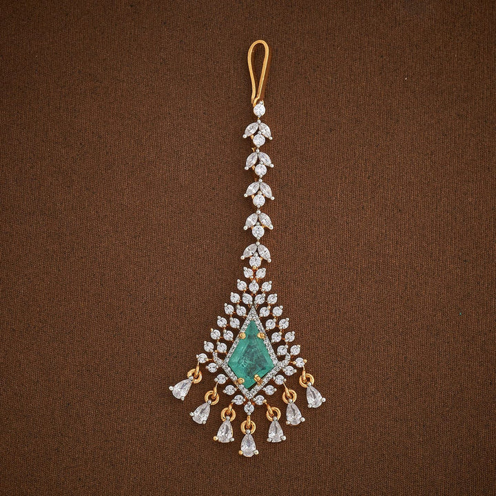 Handcrafted Tikka embellished with synthetic stones in White and Mint