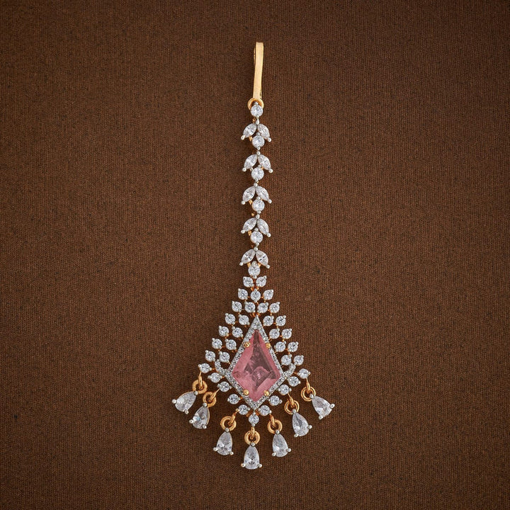 Handcrafted Tikka embellished with synthetic stones in White and Pink