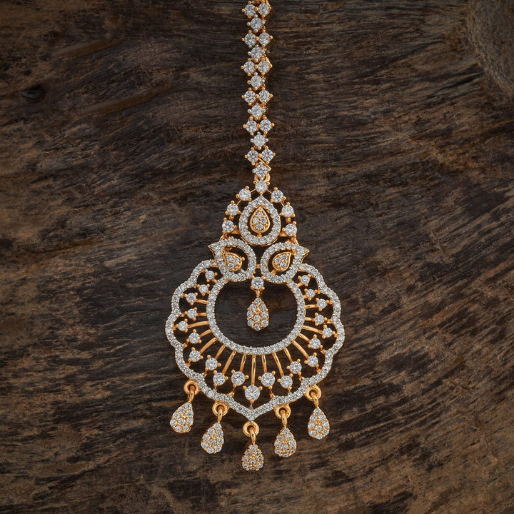 Traditional Design Tikka with shimmering white stones and beads