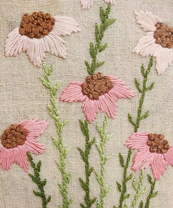 Floral Chorus Hand Embroidered Wall Hanging | Wooden Framed Wall Art | SHOBITAM