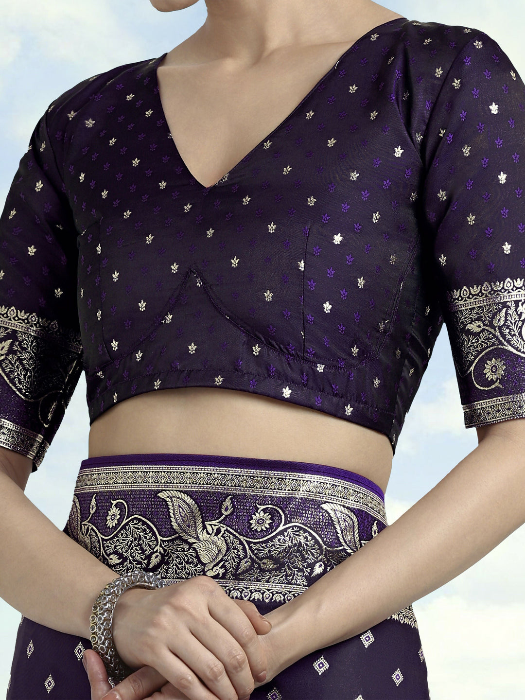 Purple Woven Banarasi Satin Silk Saree | SHOBITAM