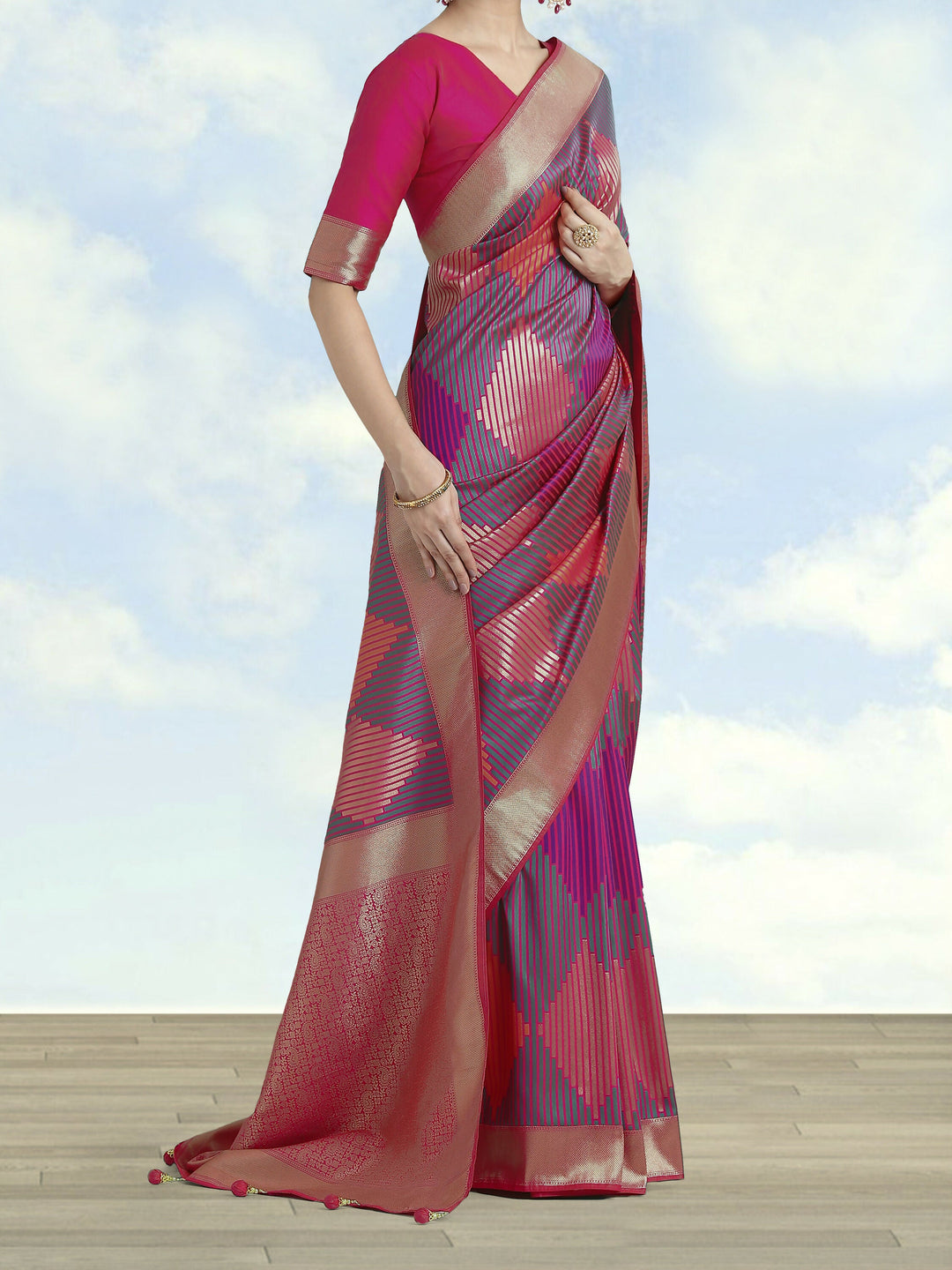 Pink Colour Banarasi Satin Silk Zari Weaving Saree | SHOBITAM
