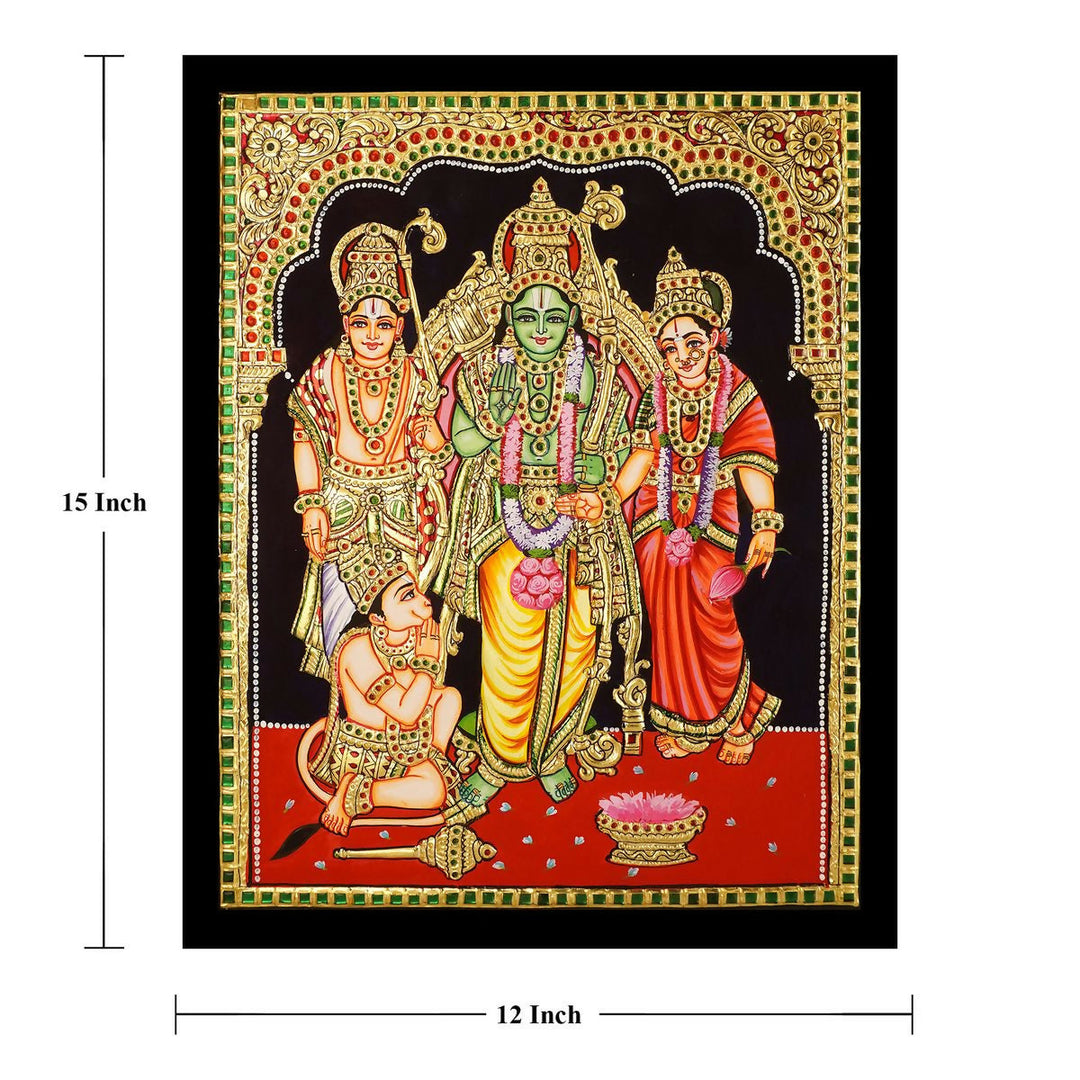 12*15" Authentic Tanjore painting of Kodanda Rama with 22 Ct Gold Foil, Unframed | SHOBITAM